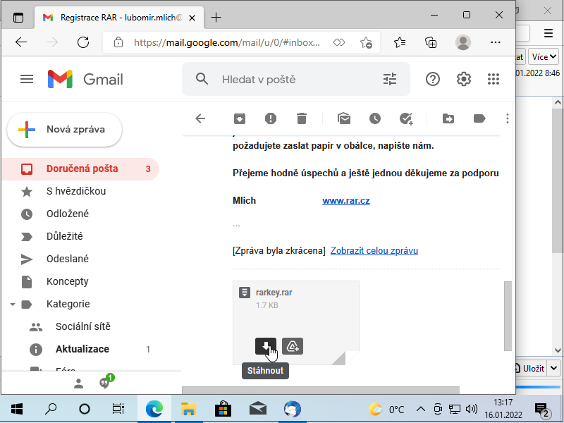 Uložení souboru ve webovém klientu Gmail
